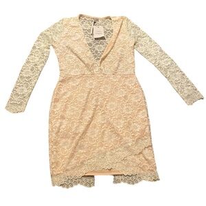 ASOS Long Sleeve, Mini, White/Melon, Lace Dress, V-Neck, Size 10, NWT, $75